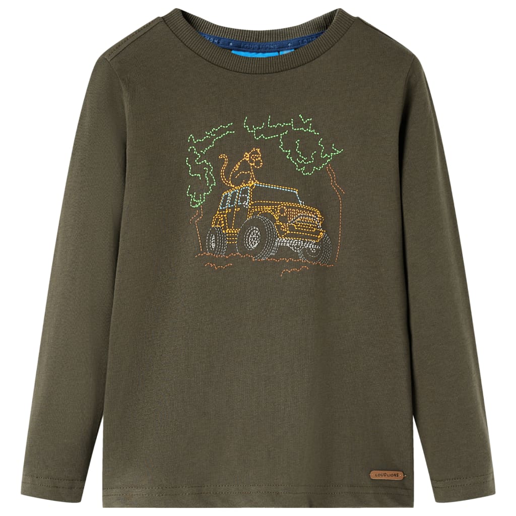 Tricou pentru copii cu mâneci lungi, imprimeu Jeep, kaki, 104