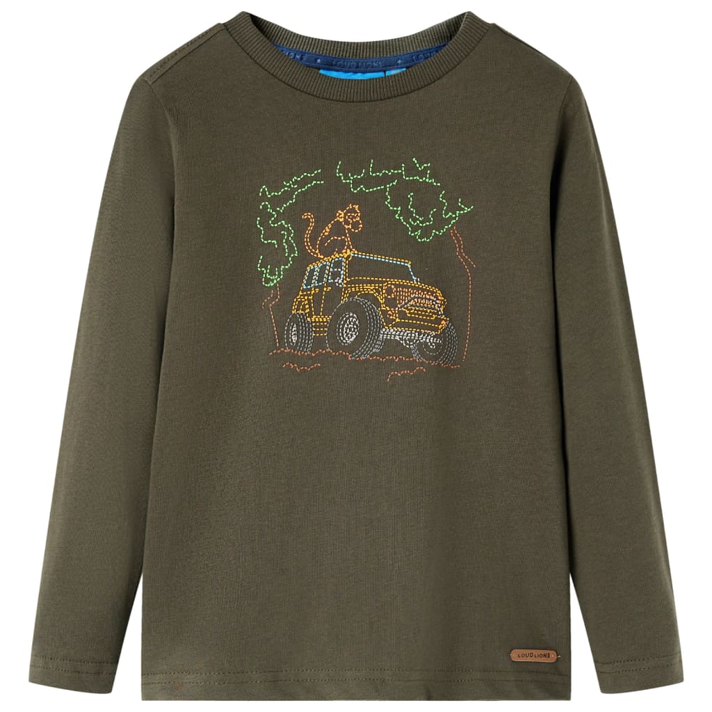 Tricou pentru copii cu mâneci lungi, imprimeu Jeep, kaki, 128