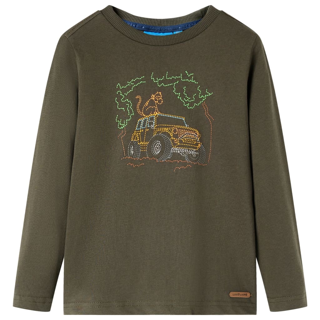 Tricou pentru copii cu mâneci lungi, imprimeu Jeep, kaki, 140