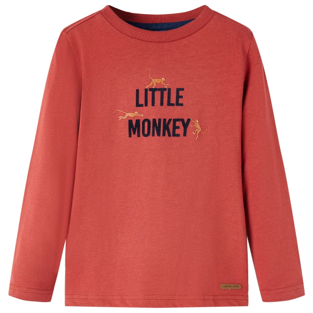 Tricou pentru copii cu mâneci lungi imprimeu maimuțe mici roșu ars 104