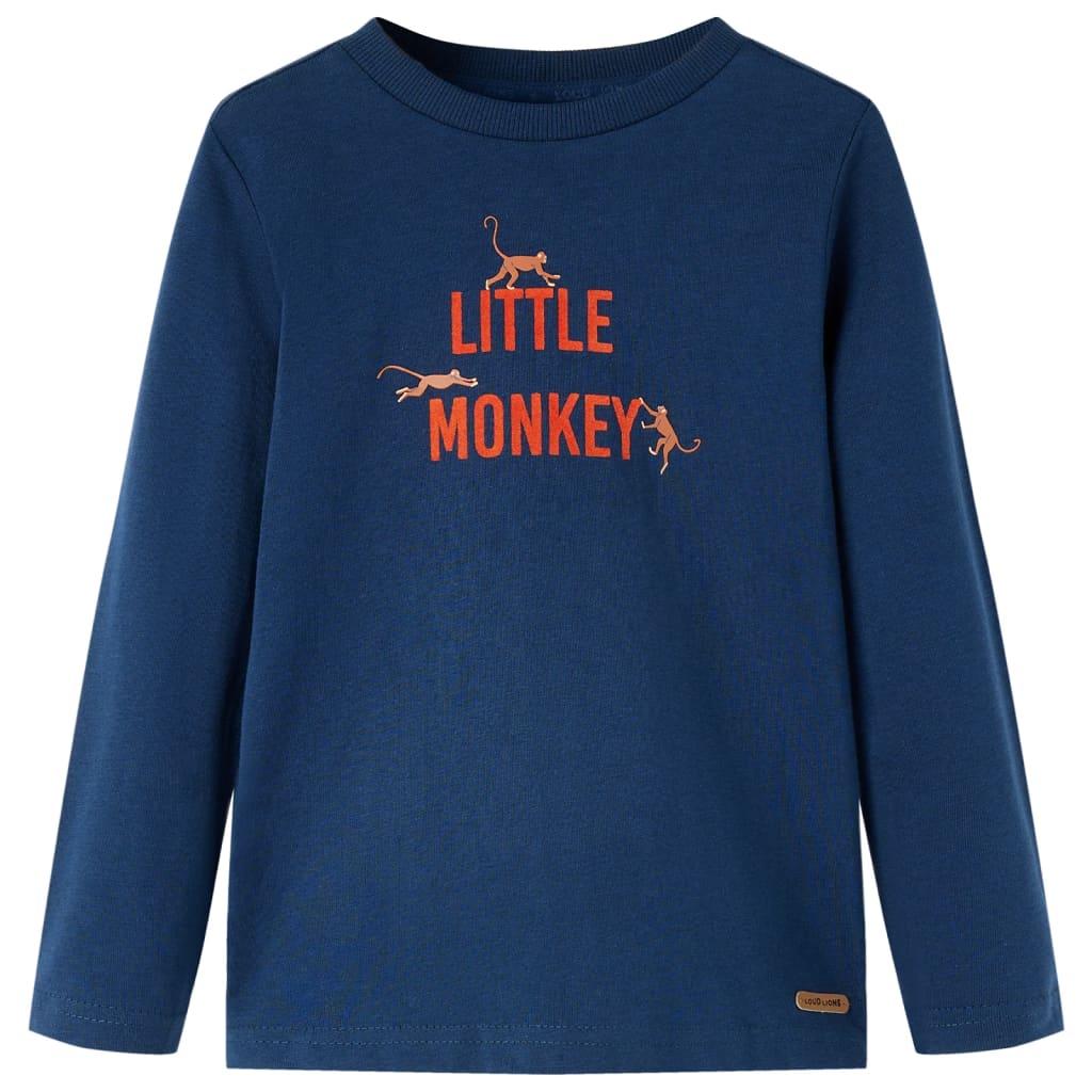 Tricou de copii cu mâneci lungi imprimeu maimuță mică, bleumarin, 92