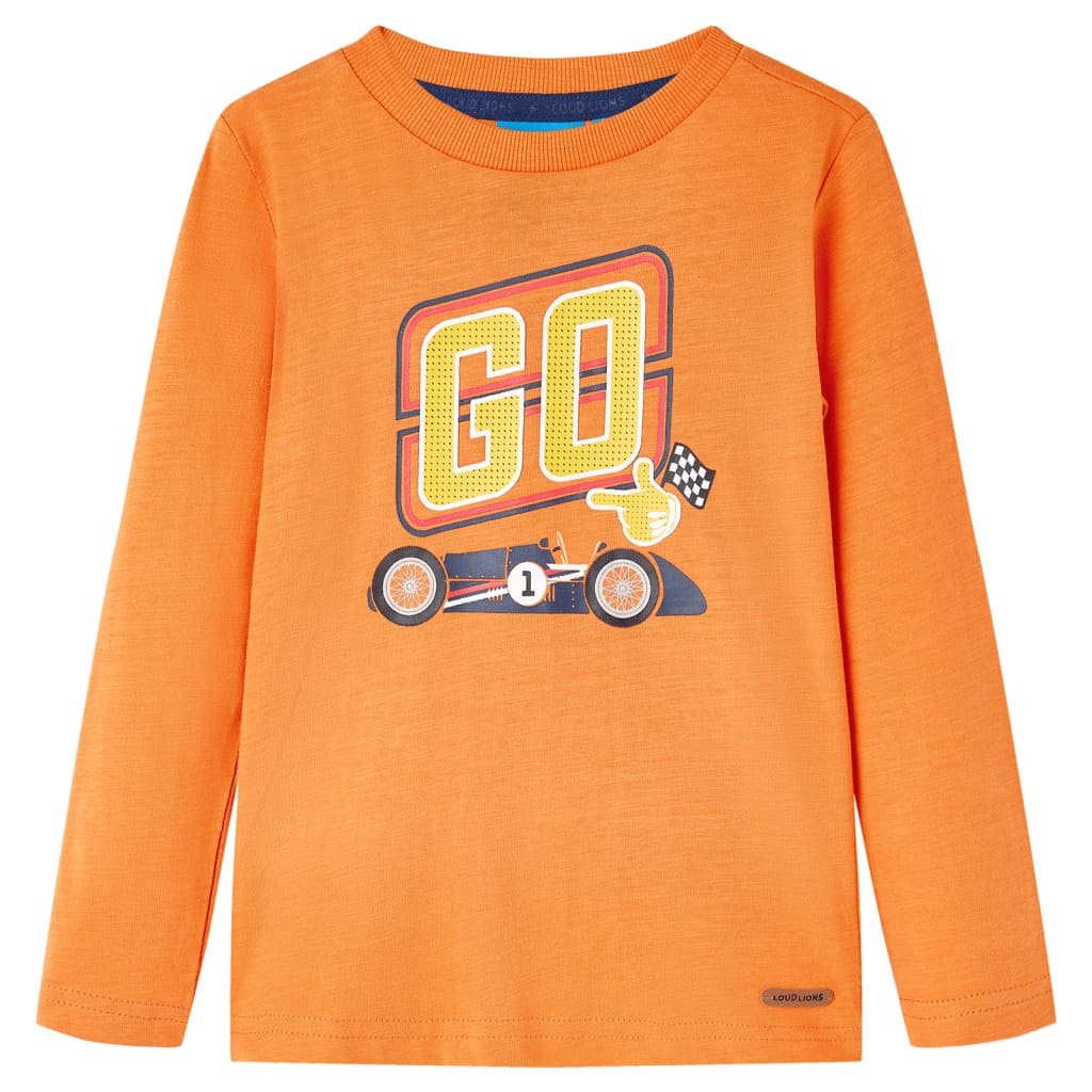 Koszulka dziecięca z długimi rękawami, z autem, ciemny pomarańcz, 92