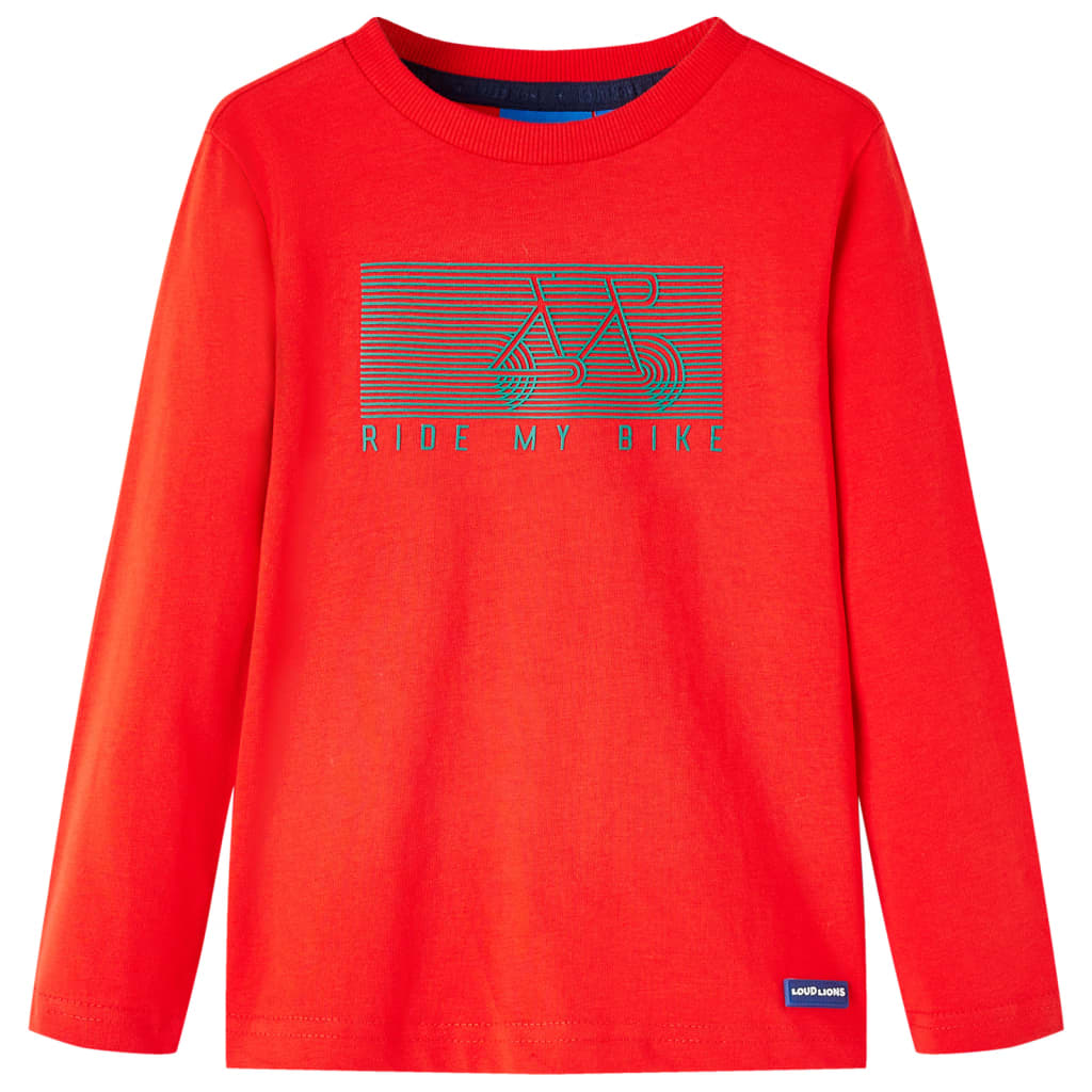 Tricou pentru copii cu mâneci lungi, imprimeu bicicletă, roșu, 92