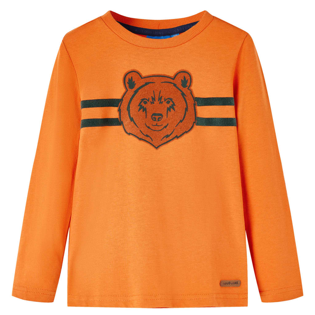 Tricou de copii cu mâneci lungi, imprimeu urs, portocaliu închis, 104