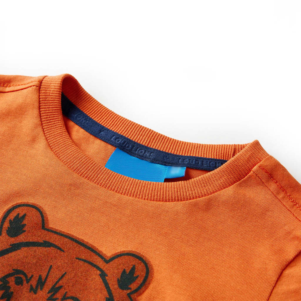 Koszulka dziecięca z długimi rękawami, z misiem, ciemny pomarańcz, 104