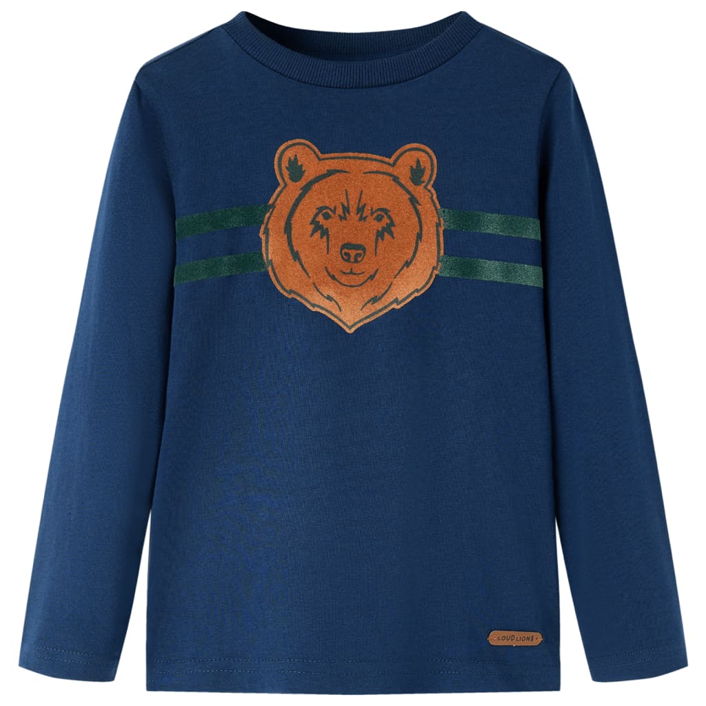 Tricou pentru copii cu mâneci lungi imprimeu urs, bleumarin, 92