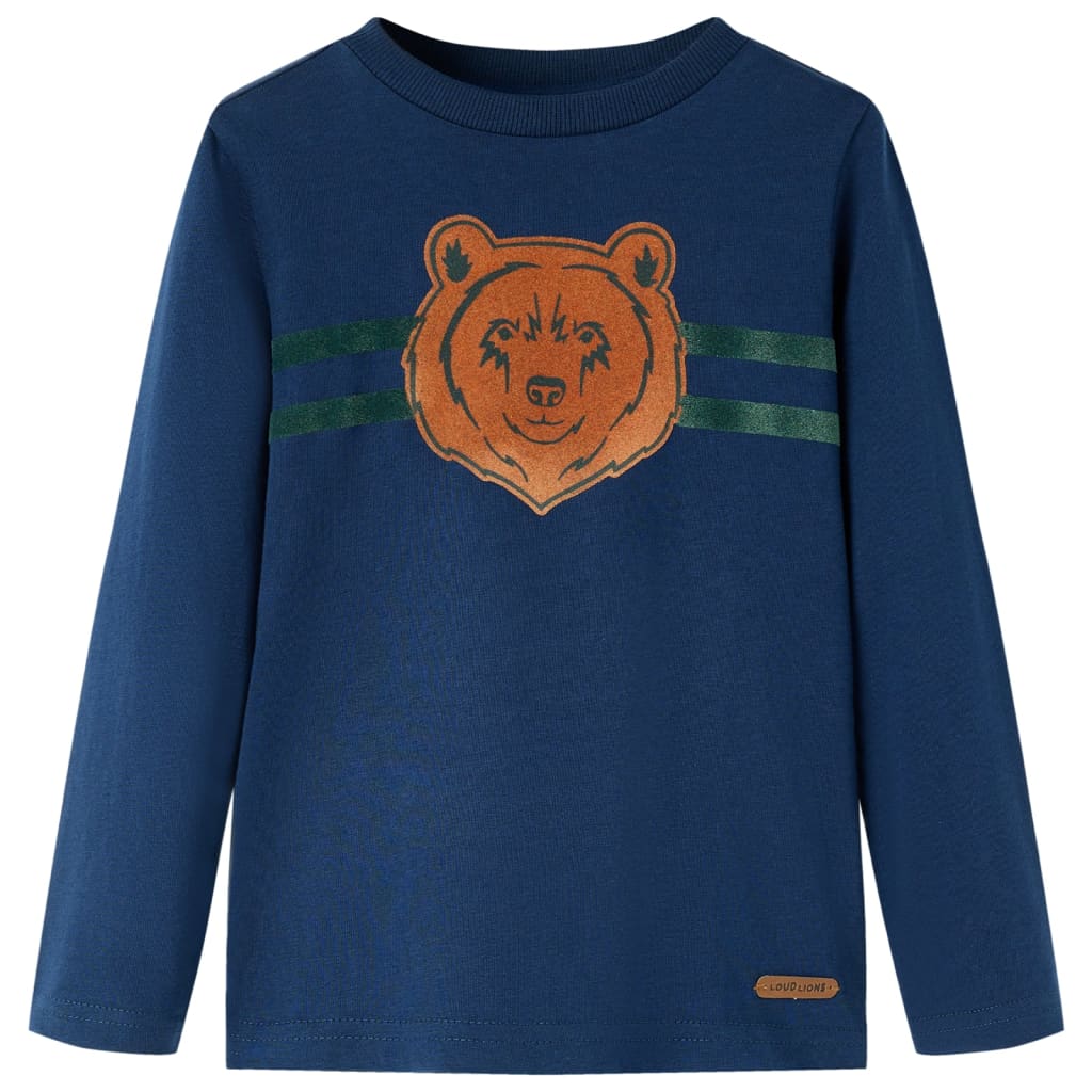 Tricou pentru copii cu mâneci lungi imprimeu urs, bleumarin, 104