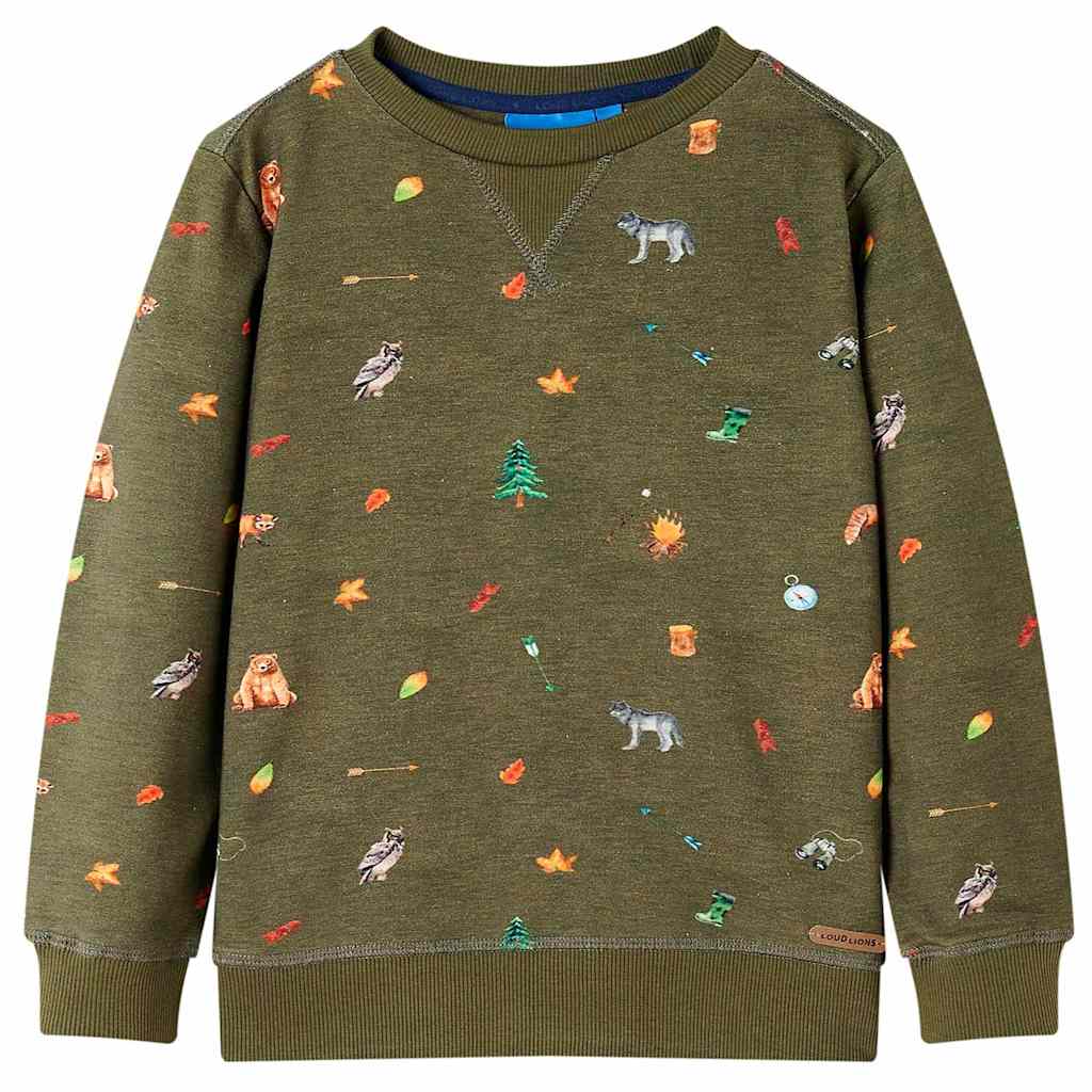 Sweatshirt til børn str. 128 - kaki med dyremotiv