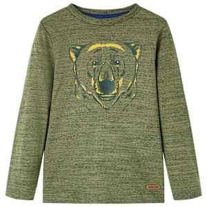 Otroška majica z dolgimi rokavi črtasta kaki melange 116