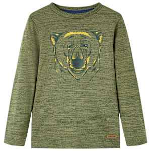 Otroška majica z dolgimi rokavi kaki melange 128