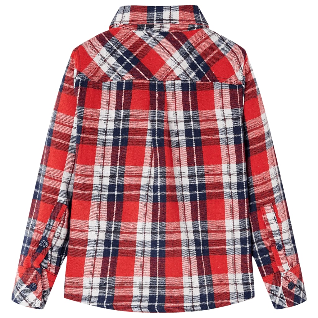 vidaXL Kinderoverhemd geruit 92 rood en marineblauw afbeelding