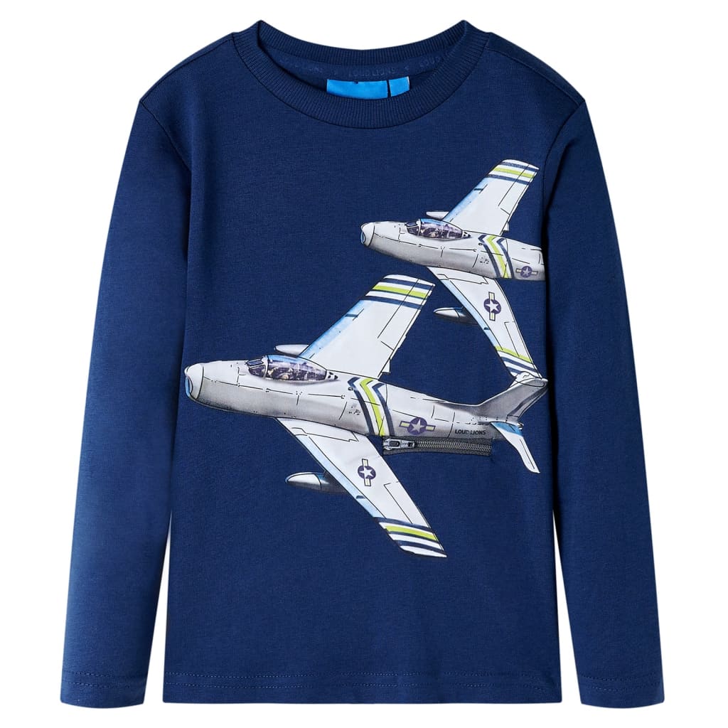 Tricou pentru copii cu mâneci lungi, imprimeu avion, bleumarin, 92