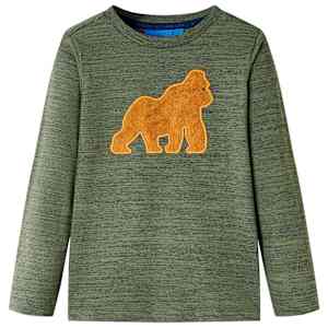 Otroška majica z dolgimi rokavi kaki melange 140