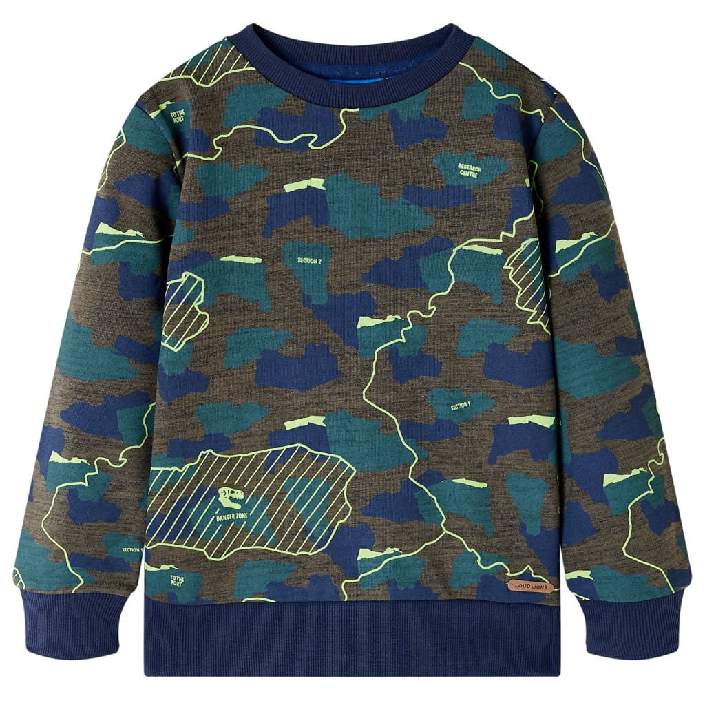 Sweatshirt pour enfants imprimé plaques tectoniques kaki foncé 140