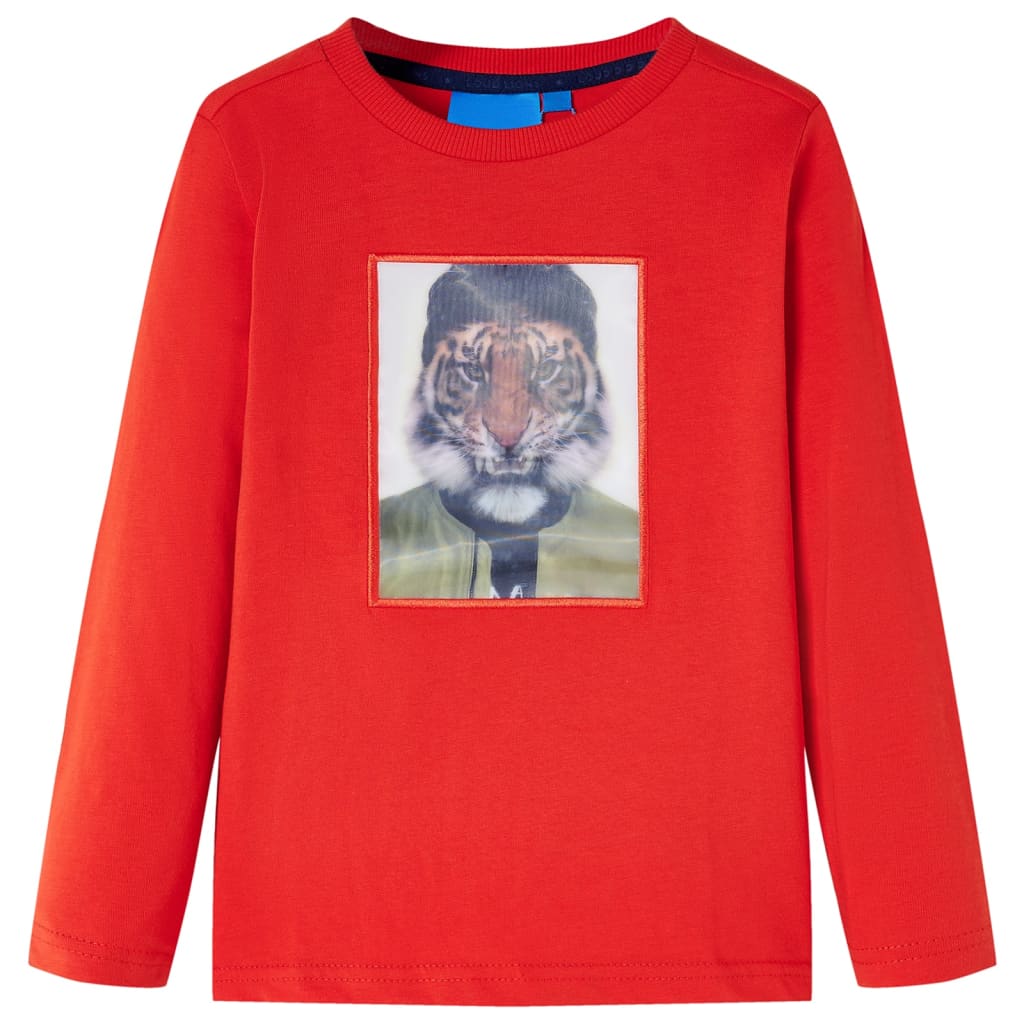 Tricou pentru copii cu mâneci lungi, imprimeu tigru, roșu, 92