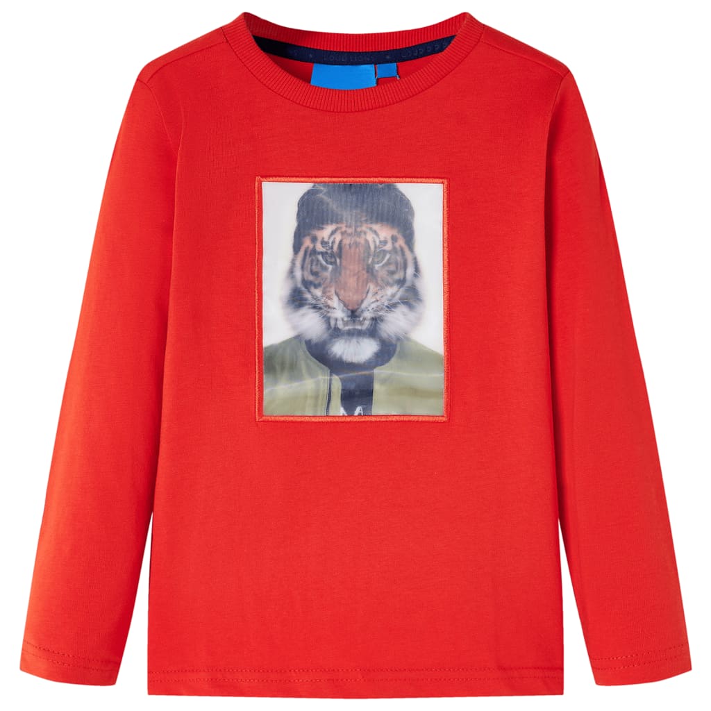 Tricou pentru copii cu mâneci lungi, imprimeu tigru, roșu, 116