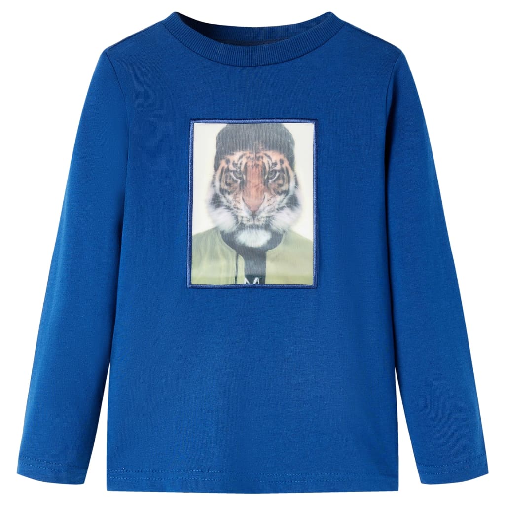 Tricou de copii cu mâneci lungi, imprimeu tigru, albastru închis, 92