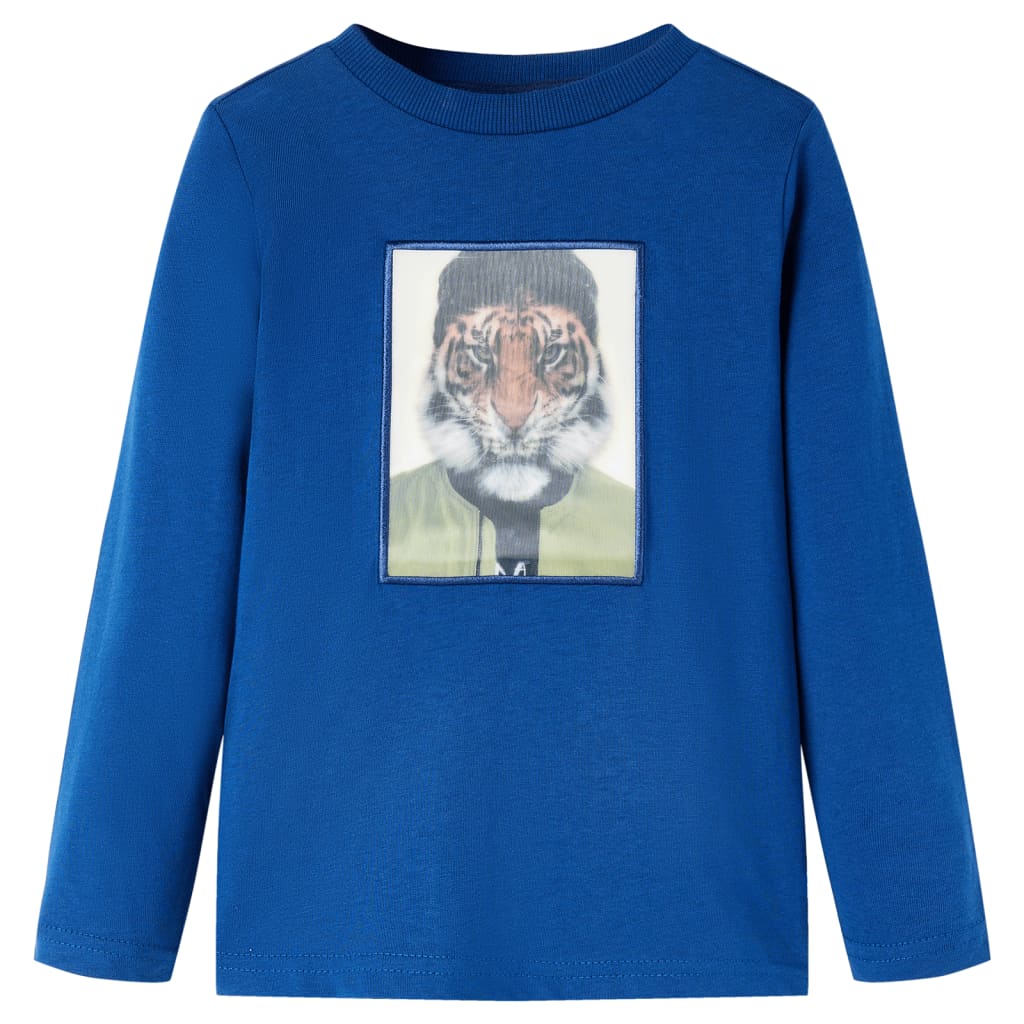 Tricou de copii cu mâneci lungi, imprimeu tigru, albastru închis, 140