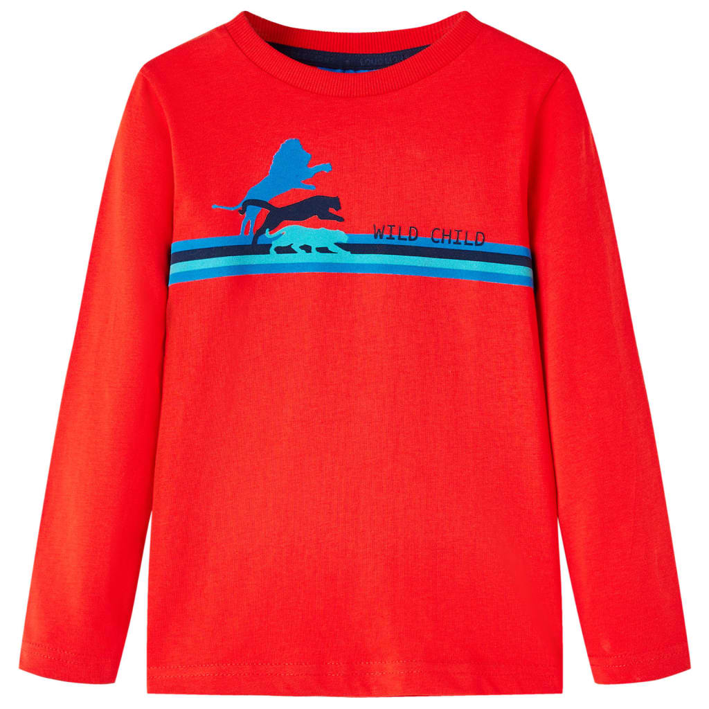 Tricou de copii cu mâneci lungi imprimeu animale sălbatice roșu 92