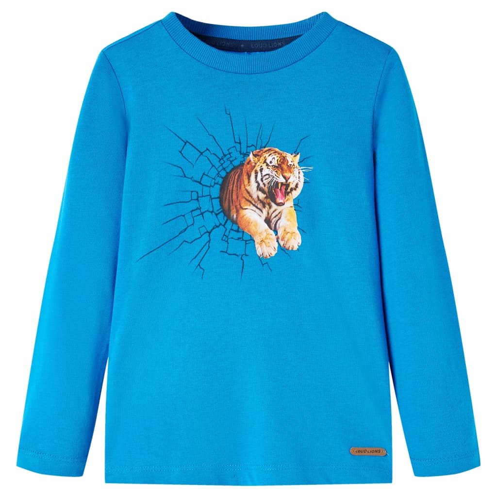 Tricou de copii cu mâneci lungi, imprimeu tigru, albastru cobalt, 116