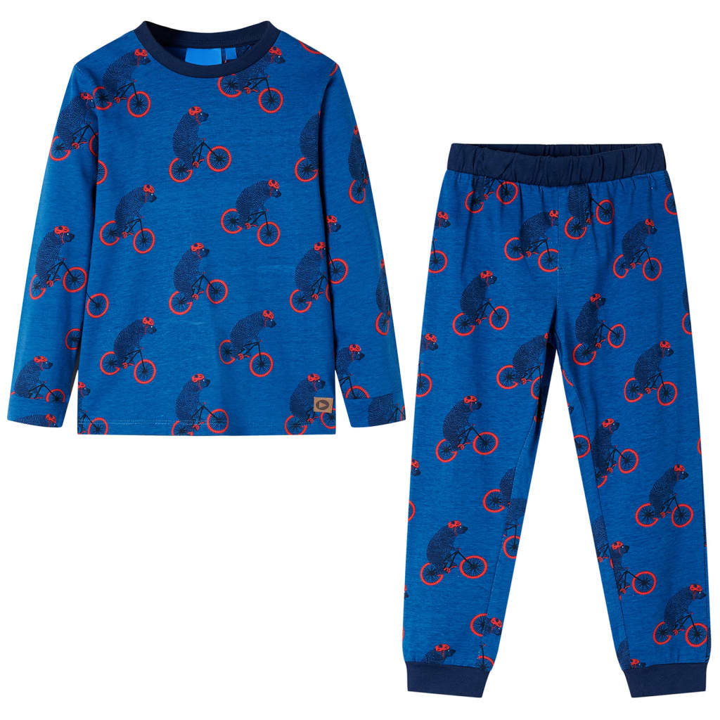 Pijamale de copii cu mâneci lungi imprimeu urs și bicicletă petrol 104