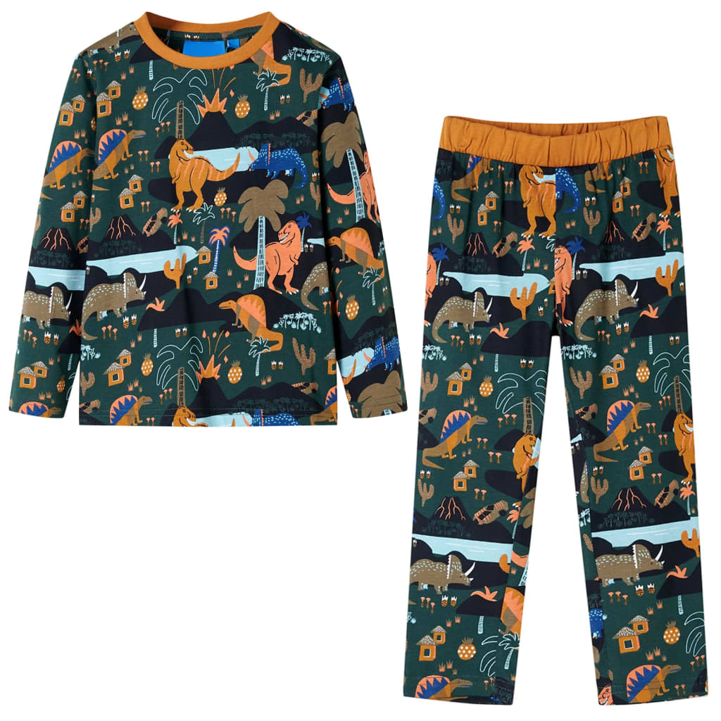 Pijamale de copii cu mâneci lungi, imprimeu dinozaur, verde închis 104