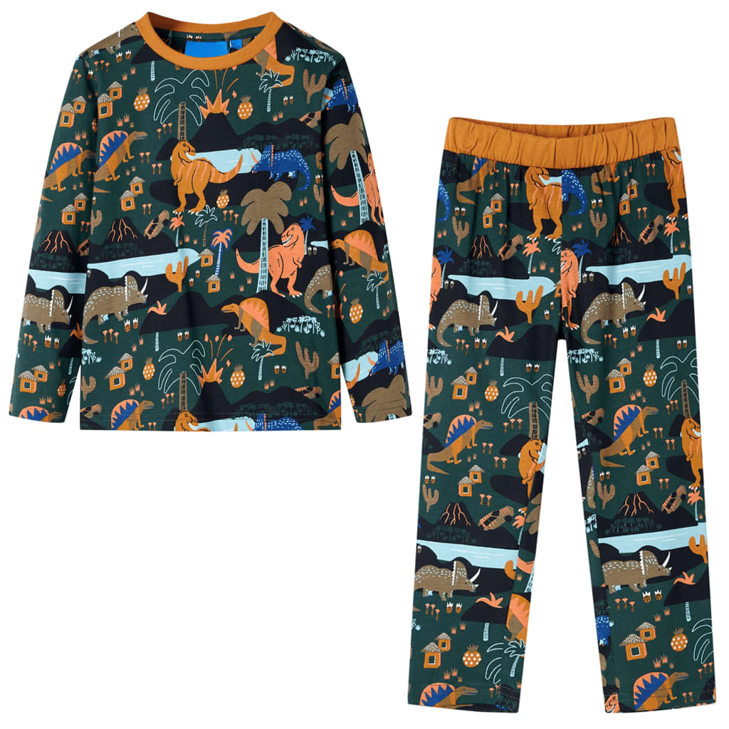 Pijamale de copii cu mâneci lungi, imprimeu dinozaur, verde închis 116