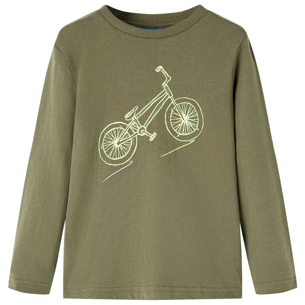 Tricou pentru copii cu mâneci lungi, imprimeu bicicletă, kaki, 104