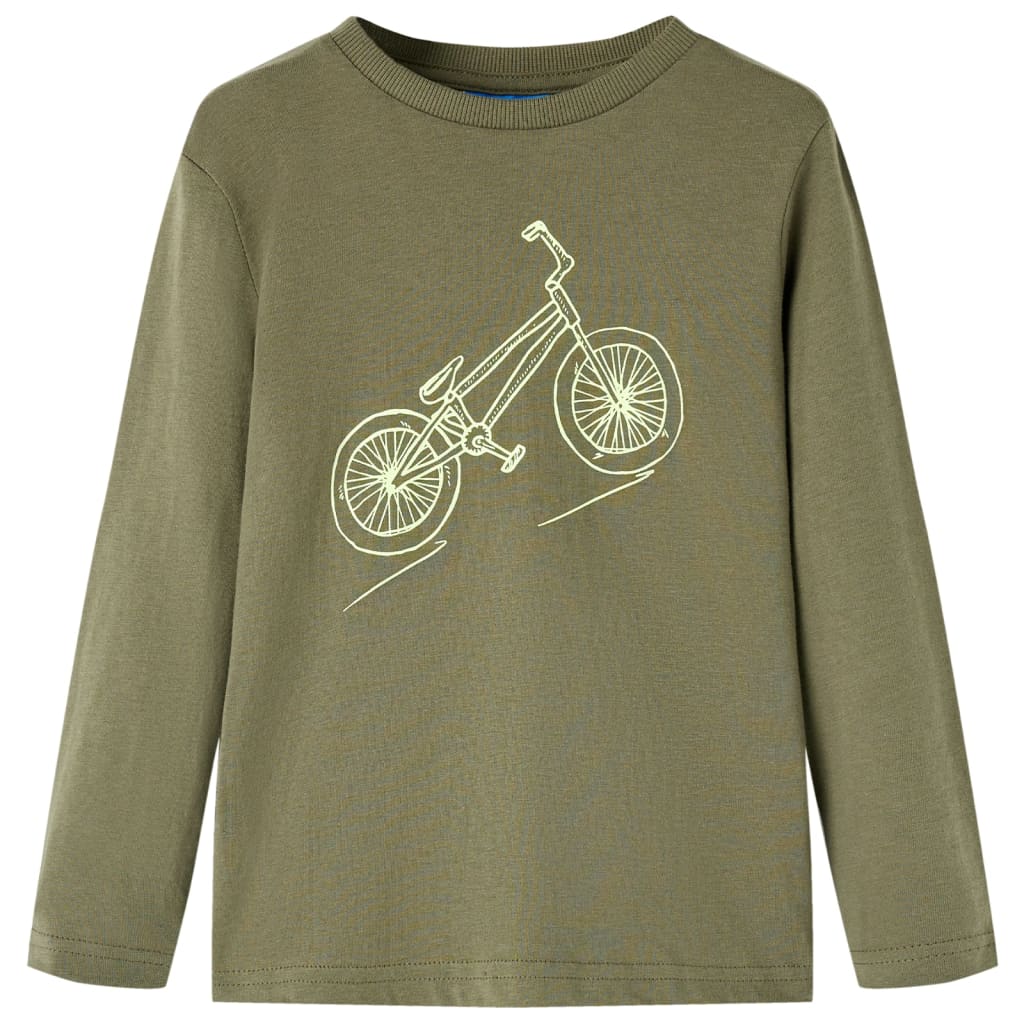 Tricou pentru copii cu mâneci lungi, imprimeu bicicletă, kaki, 116