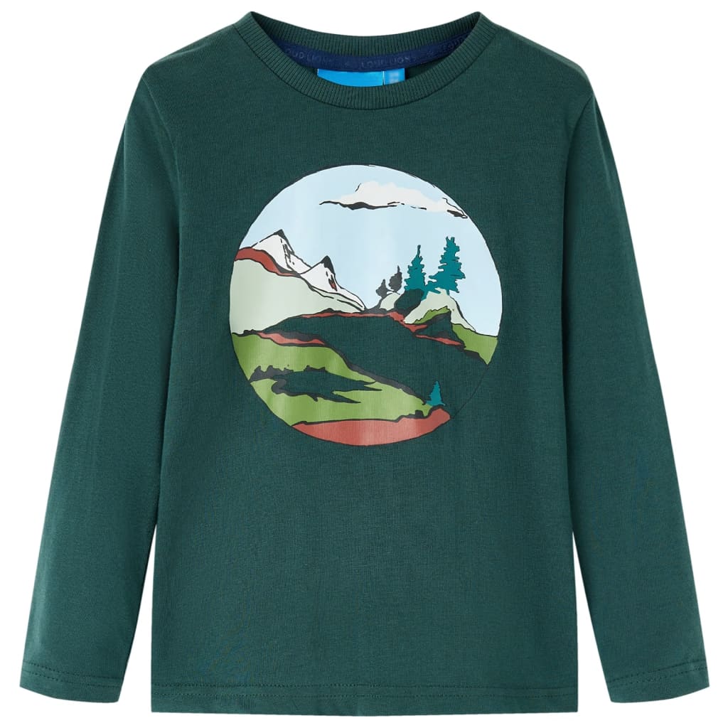 T-shirt pour enfants à manches longues imprimé montagne et arbre 128