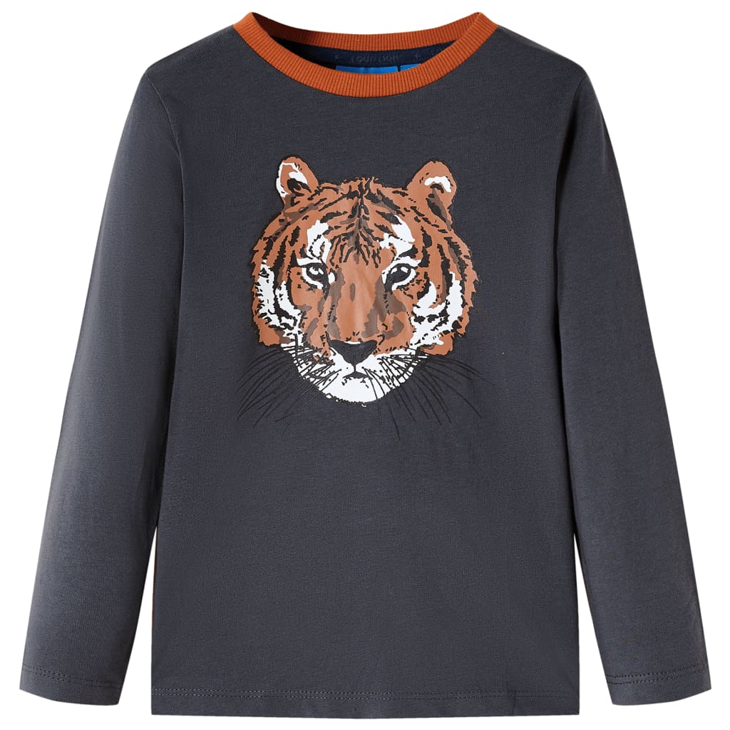 Tricou pentru copii cu mâneci lungi, imprimeu tigru, antracit, 104