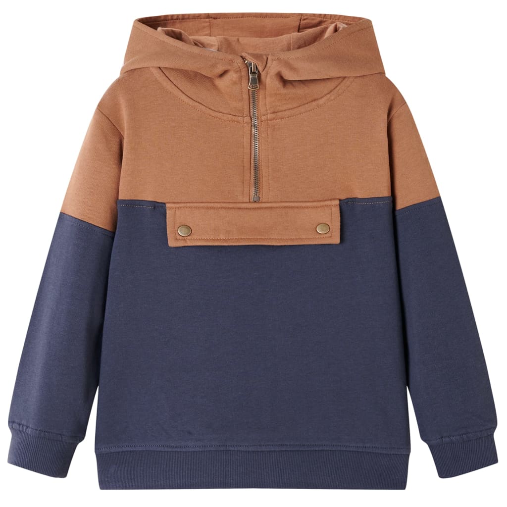 vidaXL Kinder-Kapuzenpullover mit Halbem Reißverschluss Anthrazit Cognac 92