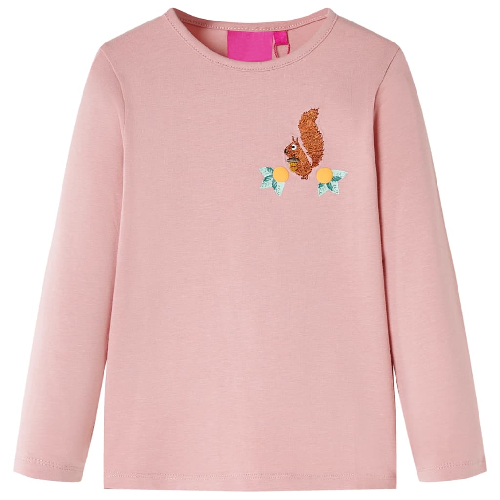 Tricou de copii cu mâneci lungi, design veveriță, roz deschis, 92