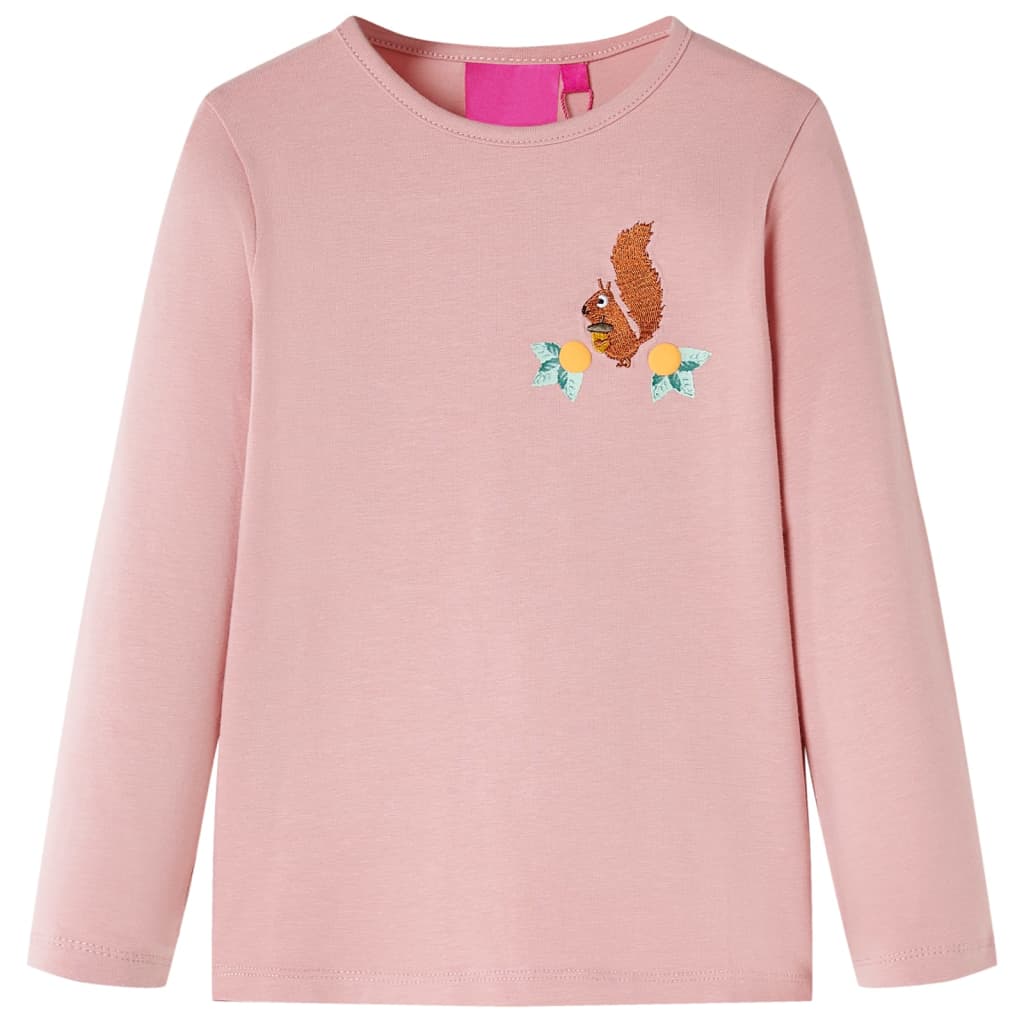 Tricou de copii cu mâneci lungi, design veveriță, roz deschis, 104