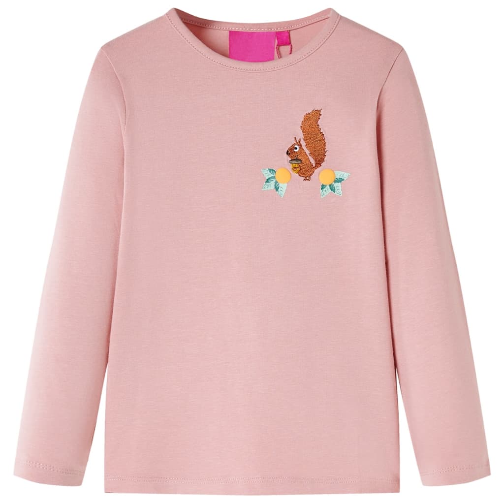 Tricou de copii cu mâneci lungi, design veveriță, roz deschis, 128
