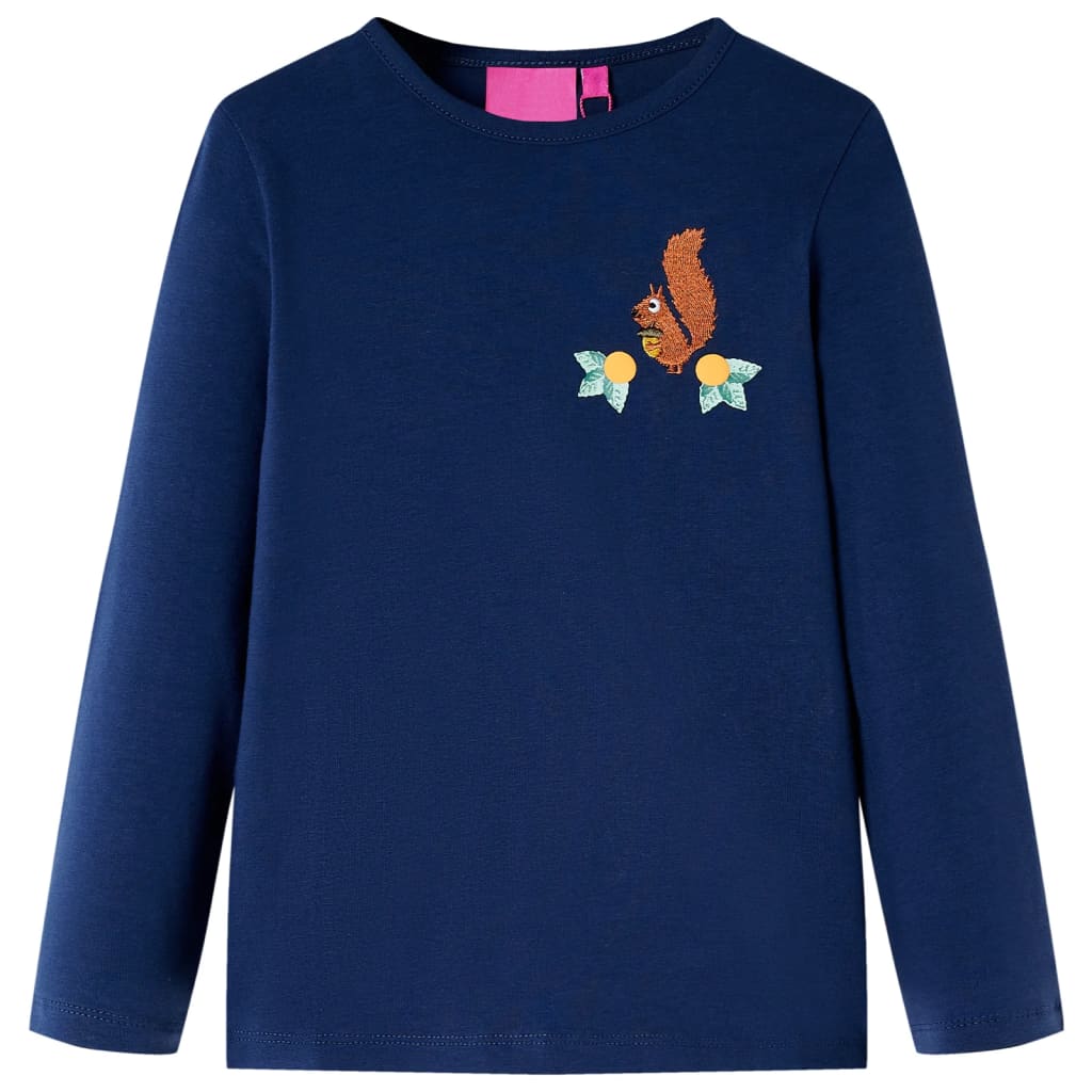 Tricou de copii cu mâneci lungi, design veveriță, bleumarin, 92