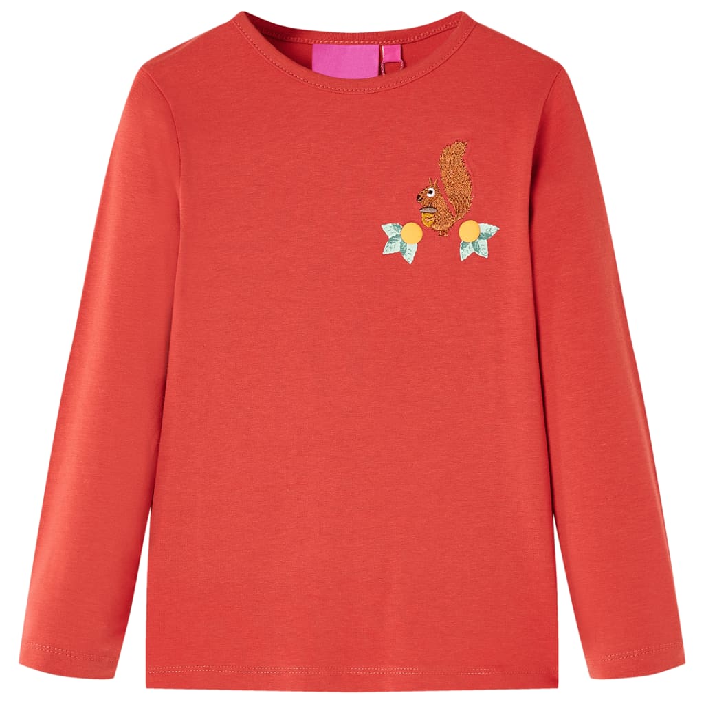 Tricou de copii cu mâneci lungi, design veveriță, roșu ars, 92