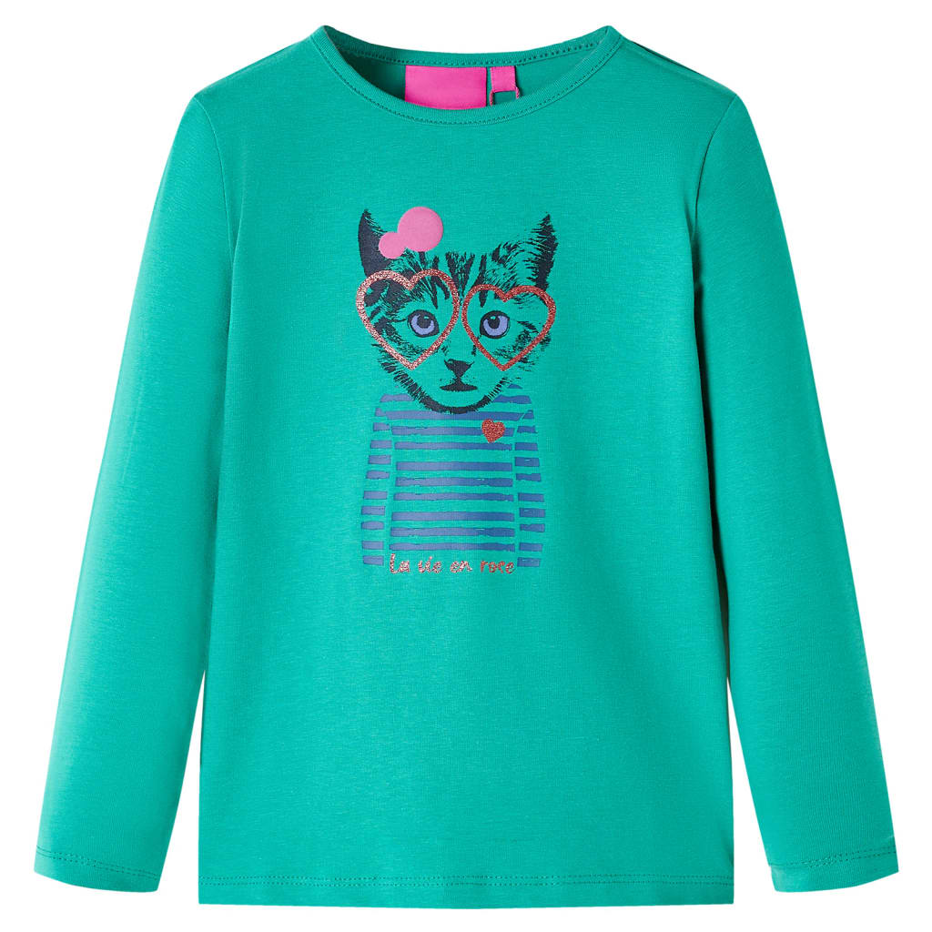 T-shirt pour enfants à manches longues imprimé chat vert vif 92