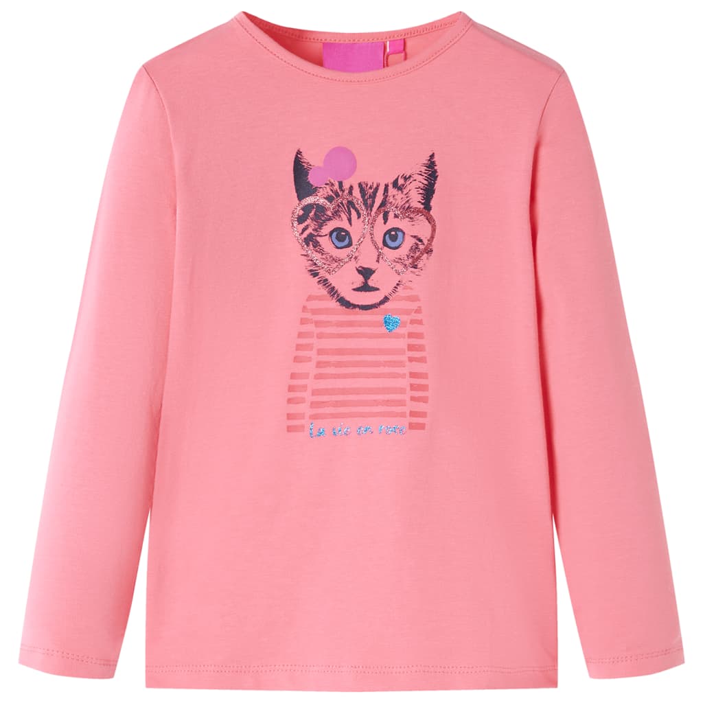Koszulka dziecięca z długimi rękawami, z kotem, różowa, 116