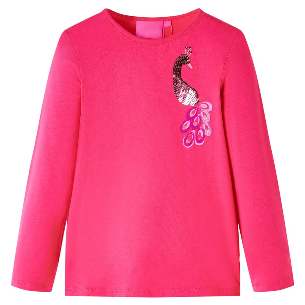 Tricou cu mâneci lung pentru copii, design păun, roz aprins, 92