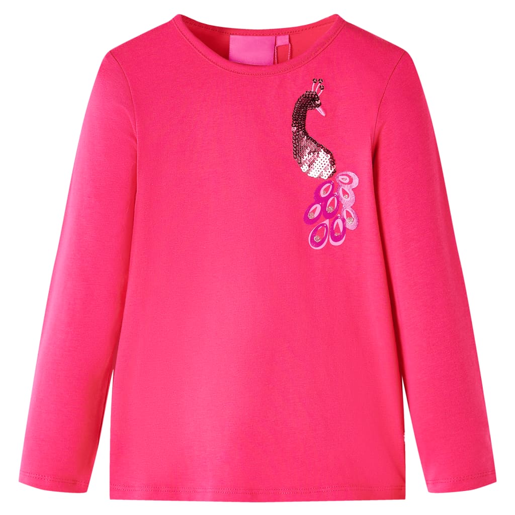 Tricou pentru copii cu mâneci lungi, design păun, roz aprins, 116