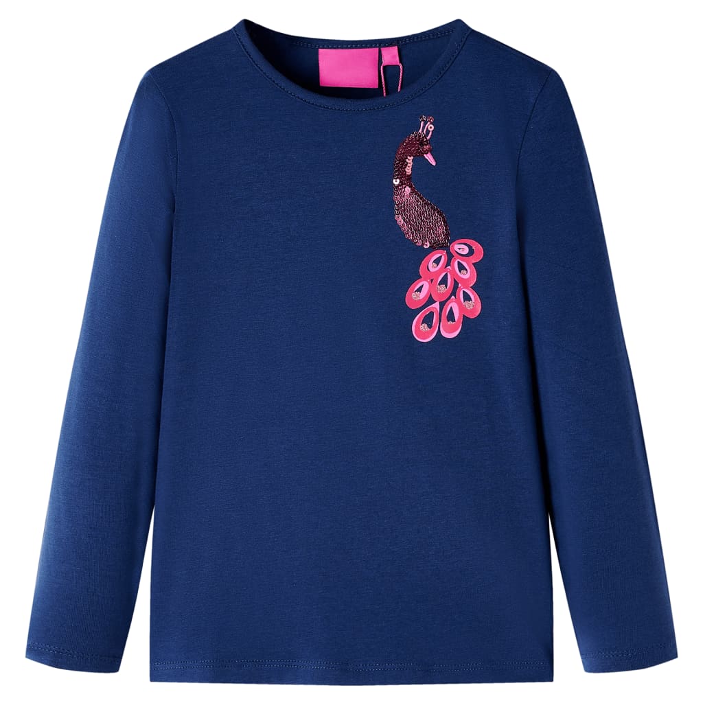 Tricou pentru copii cu mâneci lungi, design păun, bleumarin, 128