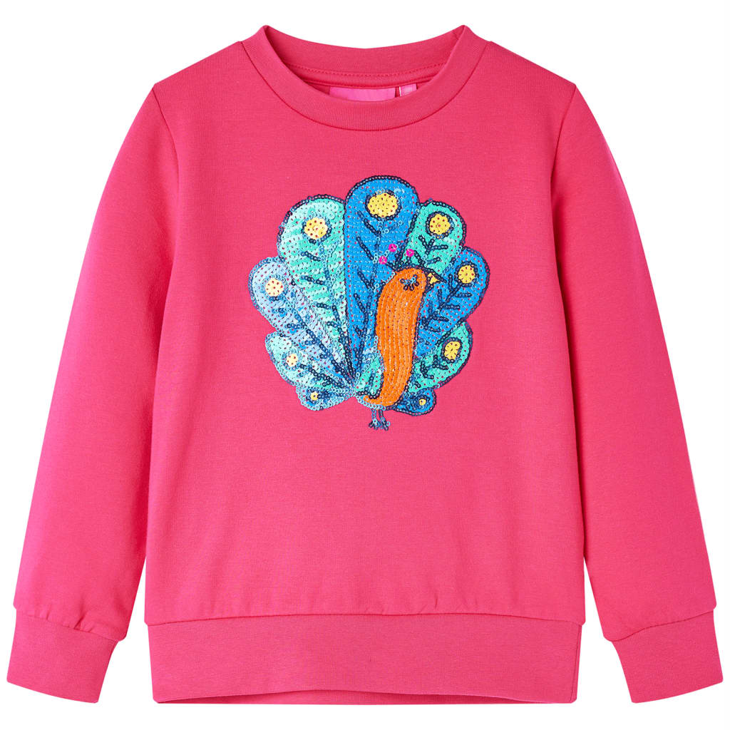 Sweatshirt pour enfants imprimé paon à paillettes rose vif 104