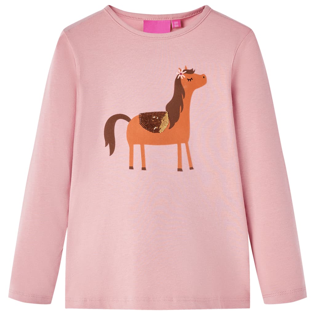Tricou pentru copii cu mâneci lungi, imprimeu ponei, roz deschis, 116