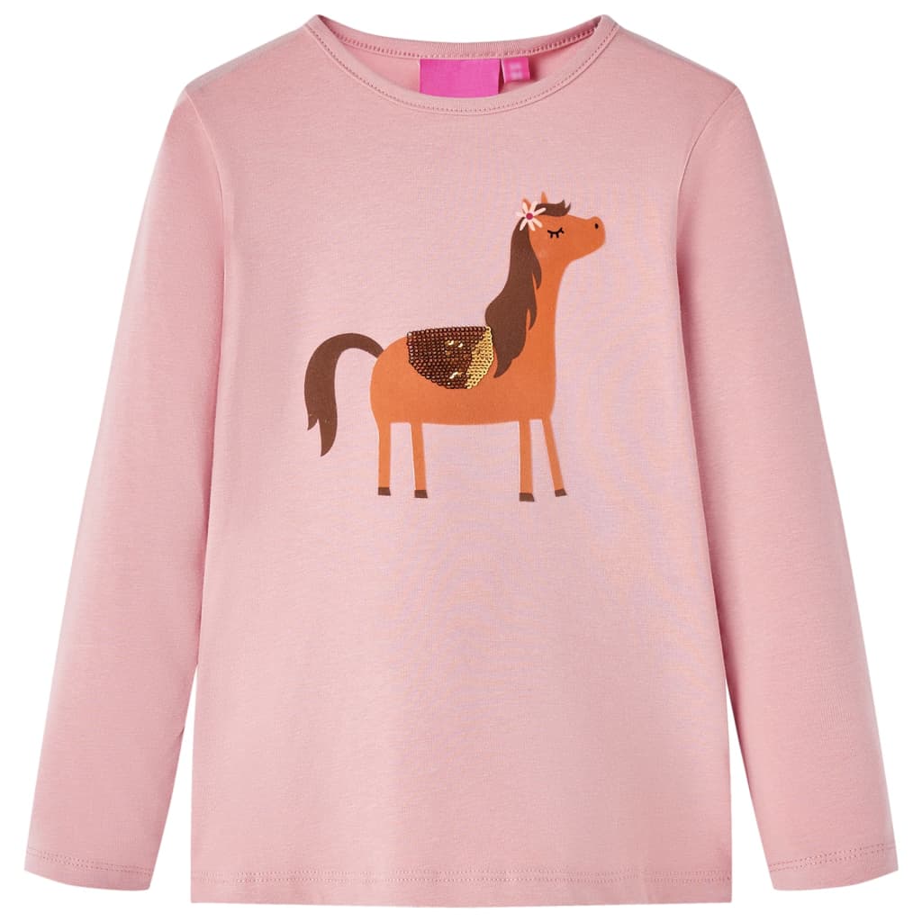 Tricou pentru copii cu mâneci lungi, imprimeu ponei, roz deschis, 128