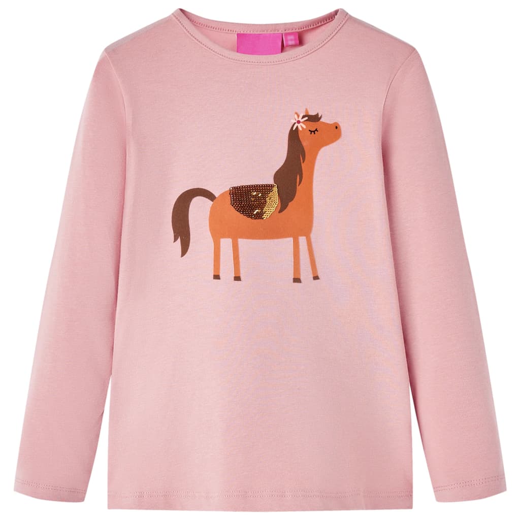 Tricou pentru copii cu mâneci lungi, imprimeu ponei, roz deschis, 140