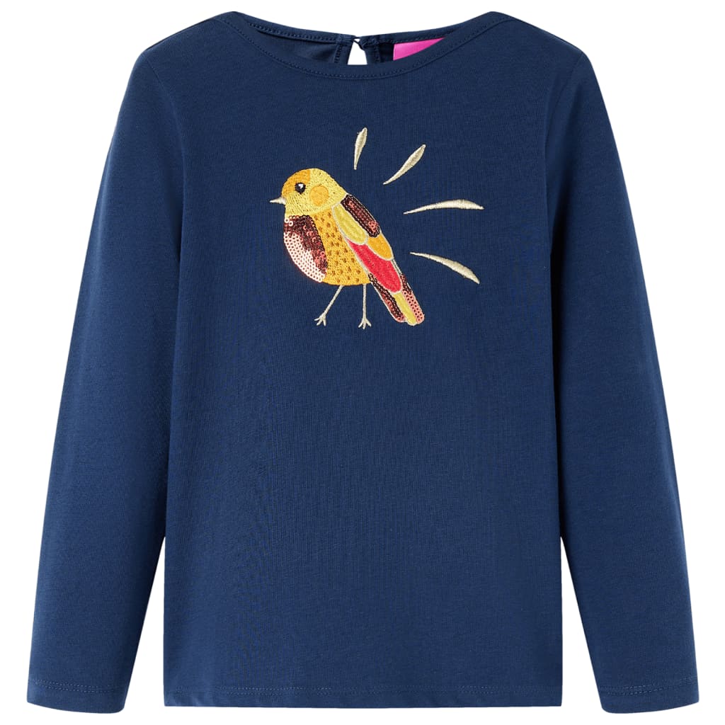 Tricou pentru copii cu mâneci lungi, design cu pasăre, bleumarin 140
