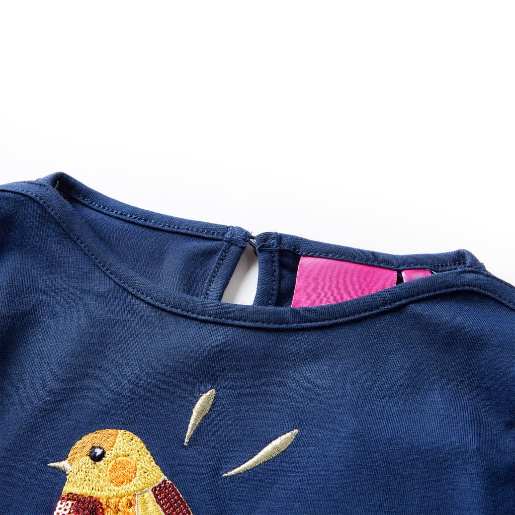 Koszulka dziecięca z długimi rękawami, nadruk ptaszka, granatowa, 140