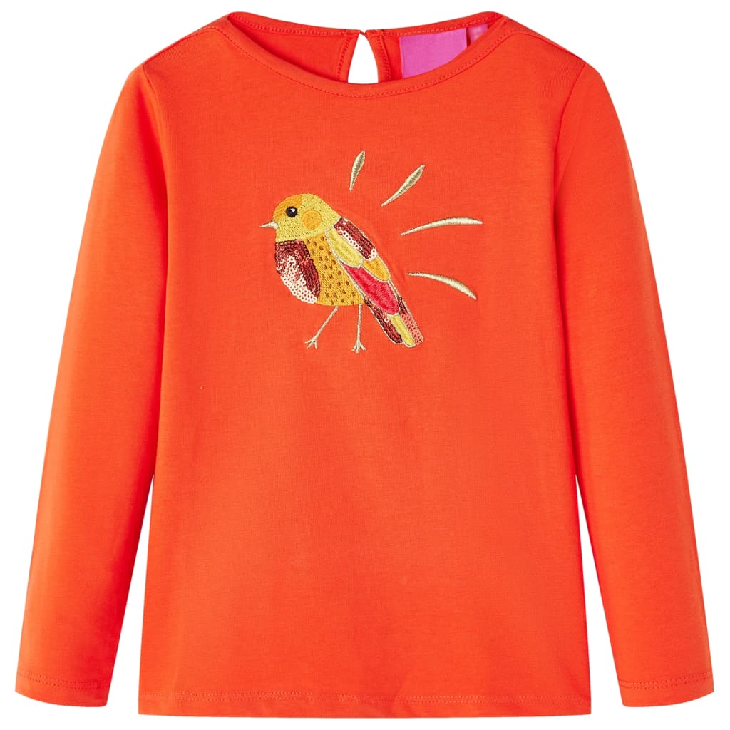 Tricou de copii cu mâneci lungi, design pasăre, portocaliu închis, 104
