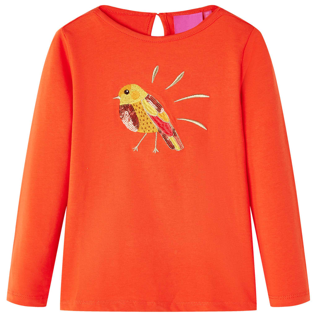 Tricou de copii cu mâneci lungi, design pasăre, portocaliu închis, 116